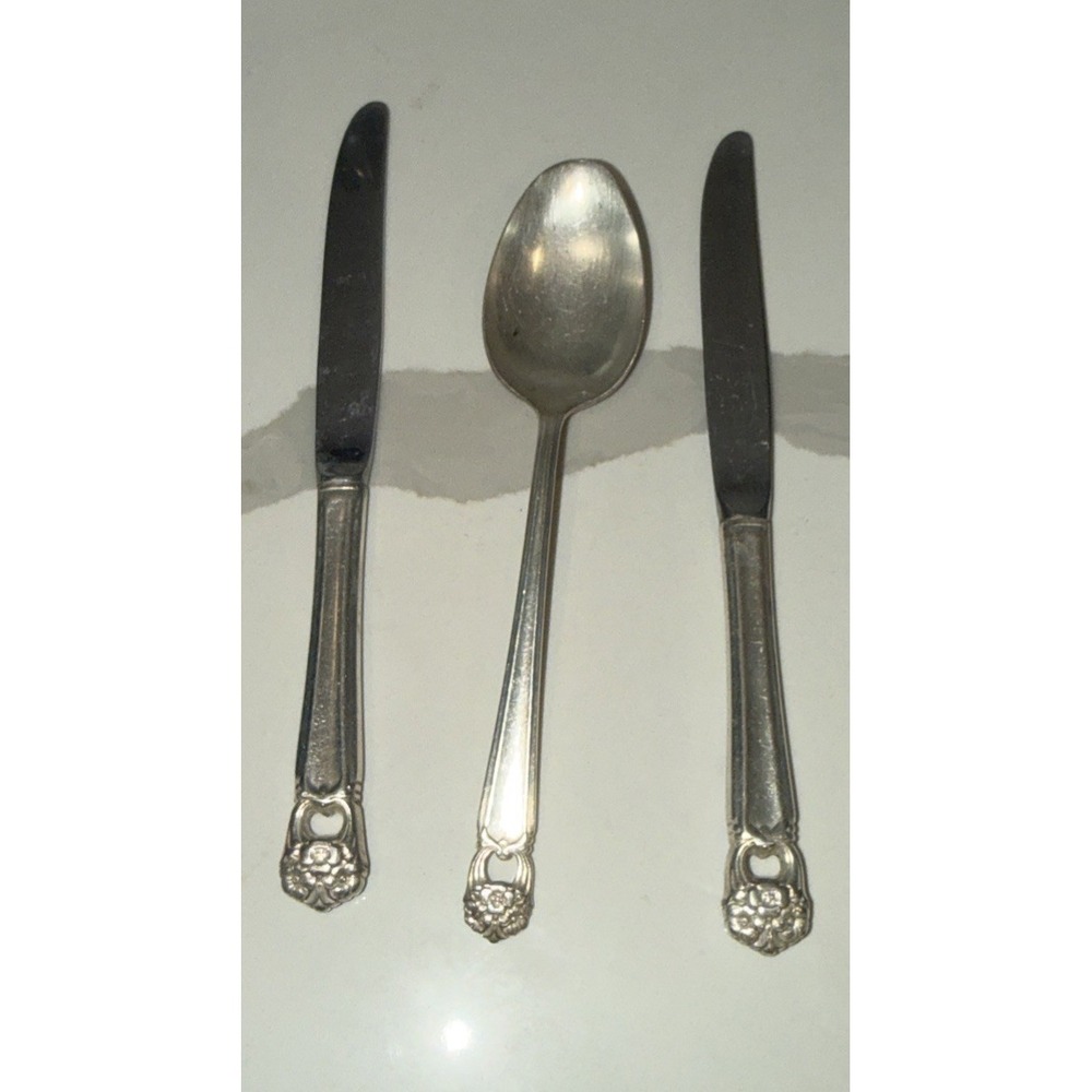 1847 Rogers Bros Eternally Yours Silverplate Flatware Lot Spoon 2 Knives Vintage